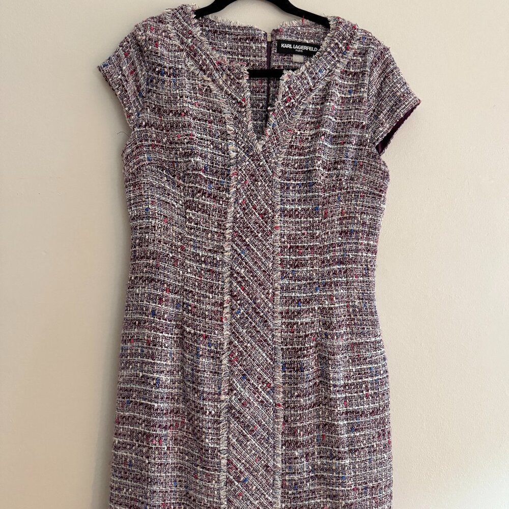 KARL LAGERFELD 8 Boucle Multi-Colored (Pink) short sleeve sheath dress